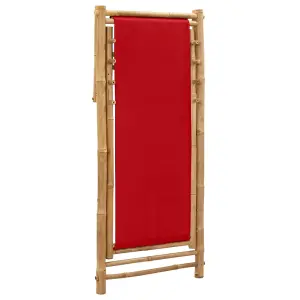 Berkfield Deck Chair Bamboo and Canvas Red