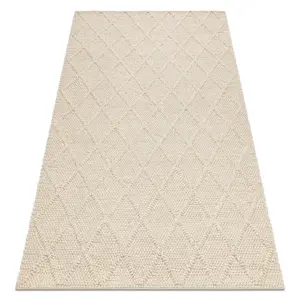 Wool carpet TAHAR 99001B cream - HAND-WOVEN loop, rhombus, boho 160x240 cm