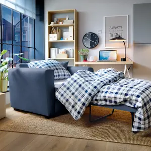 Olly Velvet Single Sofa Bed in Dark Blue