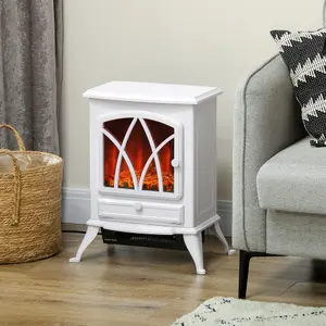 HOMCOM Freestanding Fireplace Flame Effect Electric Heater Log Burning White