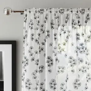 Delila Black Leaf Print Voile Panel - Pair 140 x 229cm (55x90")