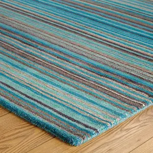 Melrose Mubai Stripe Wool Made Teal Area Rug 160/230cm