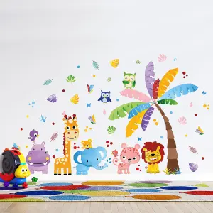 Walplus Colourful Jungle With Happy Animalskids Sticker PVC Multicoloured, Pink, Yellow