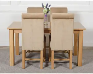 Oslo 150 x 90 cm Medium Oak Dining Table and 4 Chairs Dining Set with Washington Beige Fabric Chairs