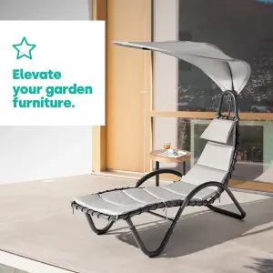 LIVIVO Luxury Soft Padded Sun Lounger with a Canopy - Outdoor Garden Furniture for Patio, Decking & Balcony - Grey