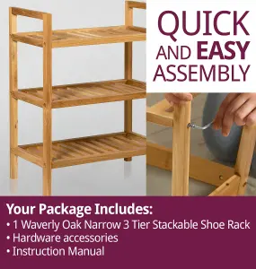 Hallowood Furniture Waverly Oak Narrow 3 Tier Stackable Shoe Rack