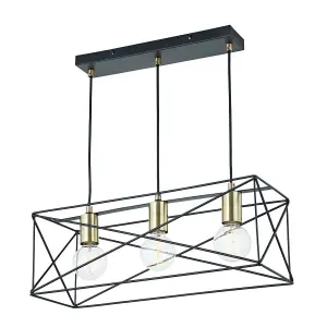 First Choice Lighting Set of 2 Geosphere Matt Black with Brushed Gold 3 Light Ceiling Lights