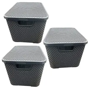 4 x Rattan Effect Grey Home Office Laundry Storage Baskets