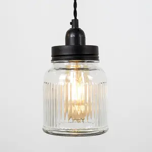 ValueLights Luiggi Ribbed Jar 4 Way Black Ceiling Light Low Hanging Pendant