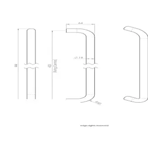 2x Round D Bar Pull Handle 444 x 19mm 425mm Fixing Centres Satin Steel