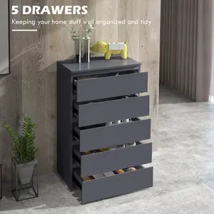 HOMCOM Bedroom Chest of Drawers, High Gloss 5 Drawers Dresser, Drawer Unit