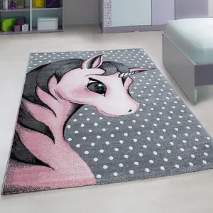 Pink and Grey Polkadots Unicorn Rug - Kids - 160x230cm