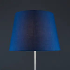 ValueLights Modern Floor Lamp In Brushed Chrome Metal Finish With Extra Large Navy Blue Shade