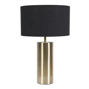 ValueLights Lexy Antique Brass Touch Table Lamp with Black/Gold Shade