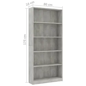 Berkfield 5-Tier Book Cabinet Concrete Grey 80x24x175 cm Engineered Wood