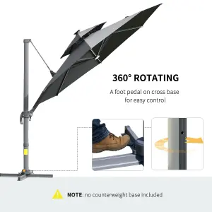 Outsunny 3m Cantilever Parasol Solar Lights Power Bank Base 360 degree Spin Dark Grey