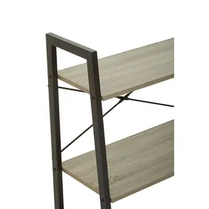 Interiors By Premier Three Tier Grey Oak Veneer Ladder Shelf Unit, Functional Industrial Narrow Shelf, Stylish Tall Cupboard