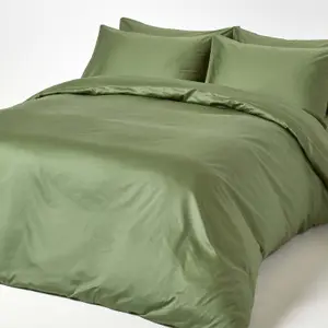 Homescapes Moss Green Organic Cotton Fitted Sheet 400 TC, Single