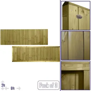 Ultimate Vertical Tongue & Groove Fence Panel (Pack of 3) Width: 6ft x Height: 2ft Interlocking Planks Fully Framed