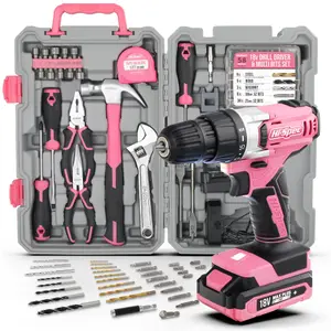 18V Drill Pink Electric Cordless Power Drill Screwdriver 81 Pc Tools Kit Set DIY