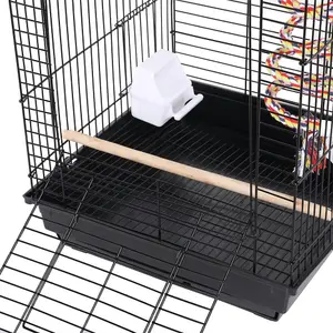 Metal Open Top Bird Cage for Small Parrot Finch Canary Canary Parakeet Cockatiel Travel Cage Blac