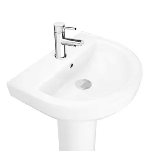 Rinse Bathrooms Stylish White Bathroom Ceramic Basin Sink & Full Pedestal