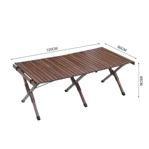 Livingandhome Outdoor Foldable Low Wooden Table with Carrying Bag for Picnic and Camping 120cm W x 60cm D x 45cm H