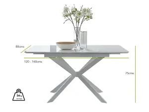 LIRA 120 Extending Dining Table and 6 White Lorenzo Chairs