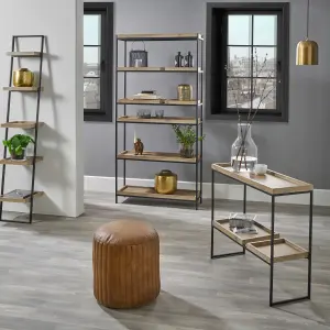 Natural Wood and Black Metal 5 Shelf Unit