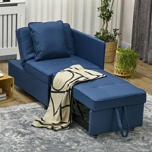 HOMCOM Folding Sleeper Sofa Bed Chair with Pillows, Pocket, Blue