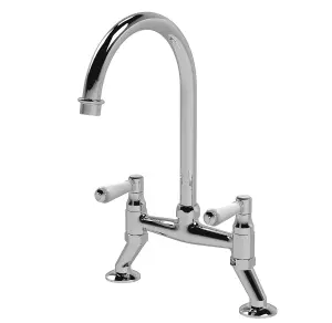 Fireclay Kitchen Bundle - Single Bowl Butler Sink with Tap Ledge, Waste & Bridge Mixer Tap, 795mm - Chrome - Balterley