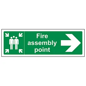 Fire Assembly Point Arrow RIGHT Sign - Adhesive Vinyl - 600x200mm (x3)