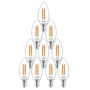 paul russells LED Filament Dimmable Candle Bulb, SES E14, 4.5W 470 Lumens, 40w Equivalent, 2700K Warm White, Pack of 10