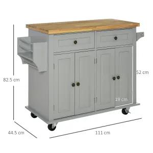 HOMCOM Rolling Kitchen Island Cart with Rubber Wood Top, Spices Grey