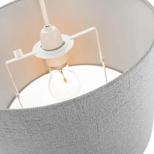 Contemporary and Sleek Grey Textured Linen Fabric Drum Lamp Shade 60w Maximum