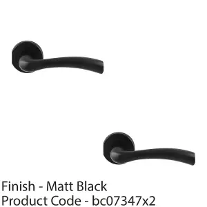 2 PACK - PAIR Matt Black Door Handle Curved Flowing Flared Lever Round Rose Concealed Fix