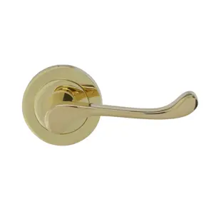 Colours Beja Polished Brass effect Aluminium Scroll Latch Door handle (L)96mm