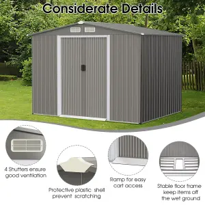 Costway 8 x 6 FT Outdoor Storage Shed Galvanized Steel Shed w/ Foundation & Ramp