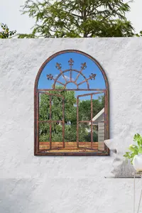 MirrorOutlet Metal Arch shaped Decorative Church Effect Garden Mirror 89cm X 69cm