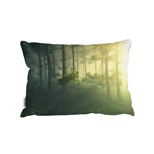 Forest In The Morning In A Fog In The Sun, Trees In A Haze Of Light, Glowing Fog Among The Trees (Cushion) / 30cm x 45cm