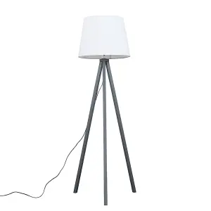 ValueLights Barbro Modern Grey Wood Tripod Design Floor Lamp with White Tapered Shade - Includes 6w LED Bulb 3000K Warm White