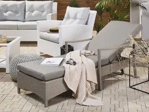 Sun Lounger with Cushion PE Rattan Taupe VASTO