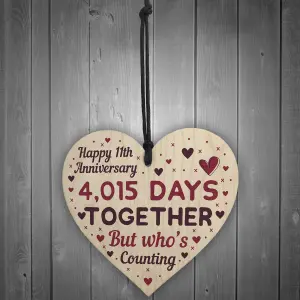 Red Ocean Handmade Wooden Heart Plaque Gift To Celebrate 11th Wedding Anniversary Husband Wife Keepsake