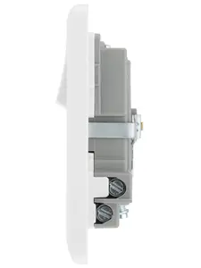 LAP White Single 13A Raised slim Switched Screwed Socket with USB, x2 & White inserts