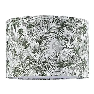 Stylish Forest Green Palm Tree Decorated 12 Linen Fabric Drum Lamp Shade