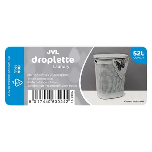 JVL Droplette Design Plastic Laundry Basket, Grey