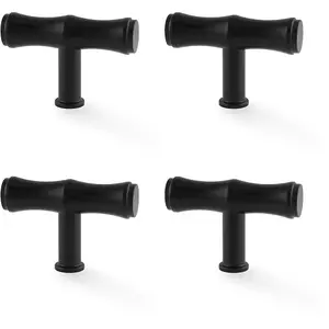 4 PACK - Bamboo T Bar Cupboard Door Knob - 55mm x 38mm - Matt Black Unit Pull Handle