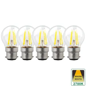 Harper Living 5 Watts B22 BC Bayonet LED Light Bulb Clear Golf Ball Warm White Dimmable, Pack of 5