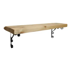 Solid Wood Handmade Rustical Shelf Primed 145mm 6 inch with Black Metal Bracket WO Length of 170cm