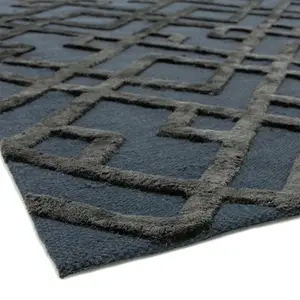 Black Handmade Luxurious Modern Wool Geometric Rug For Bedroom & Living Room-200cm X 290cm